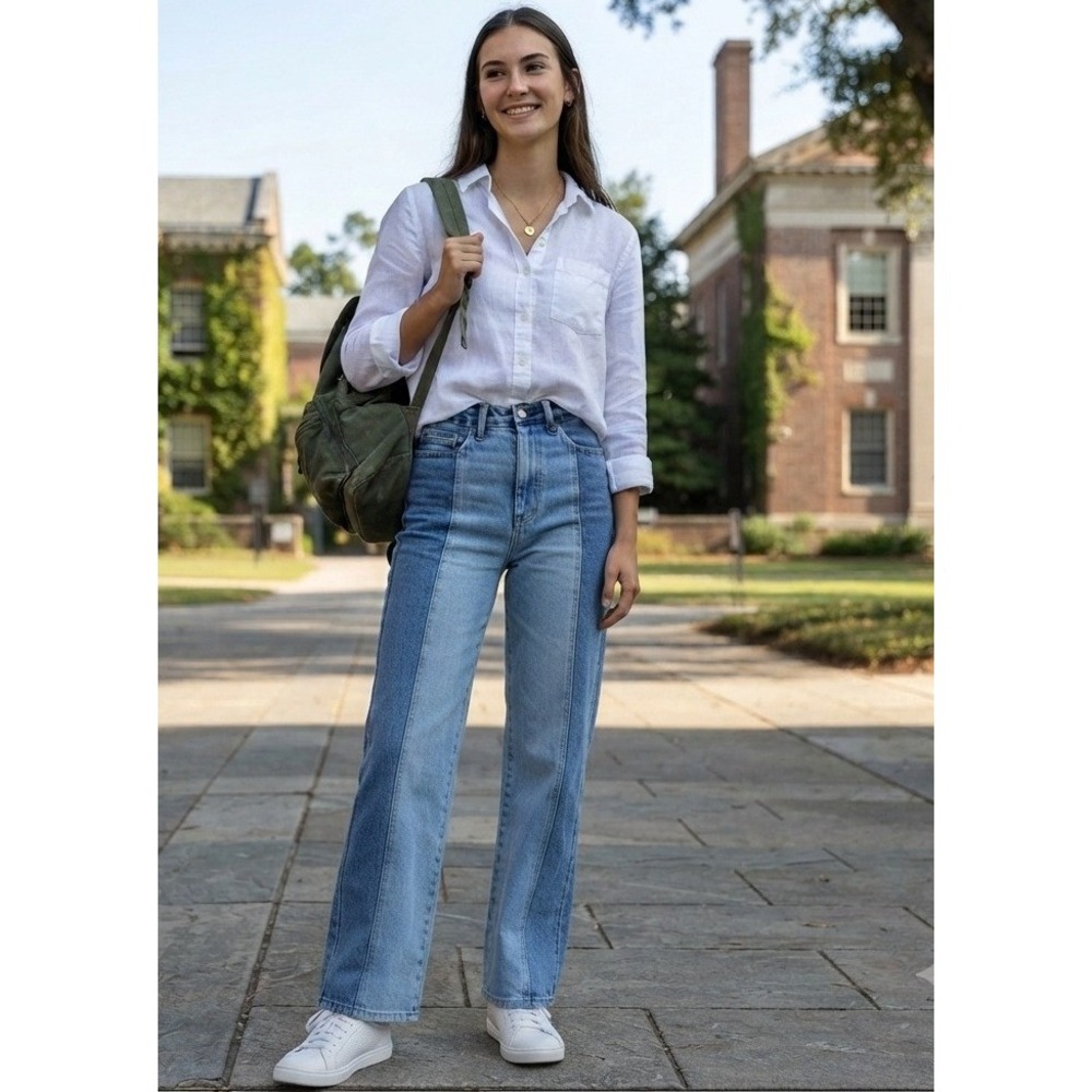 Pacsun Women's Eco Two-Tone '90s Baggy Boyfriend Jeans Sz 27 Light & Medium Wash
